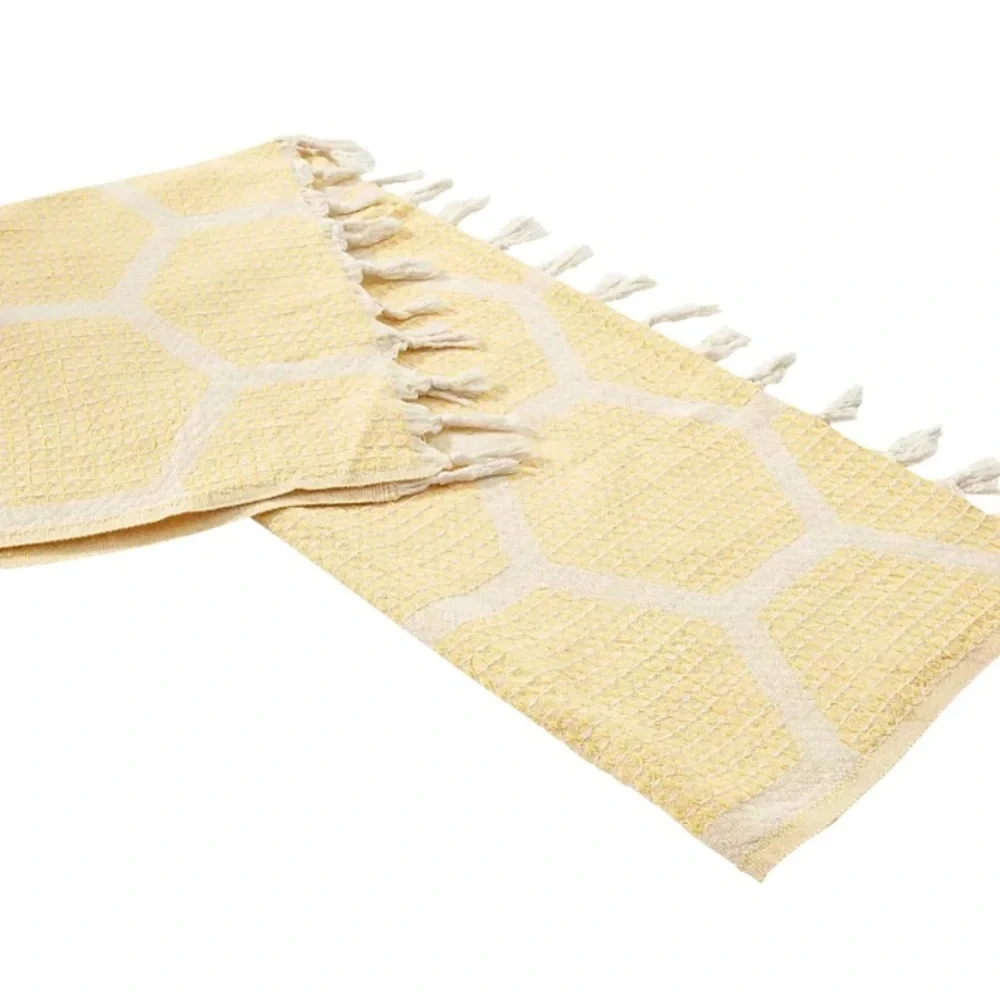 Hand Towel Modern Loom Weave Cheerful Yellow + Cream 2 Side Kitchen or Bathroom